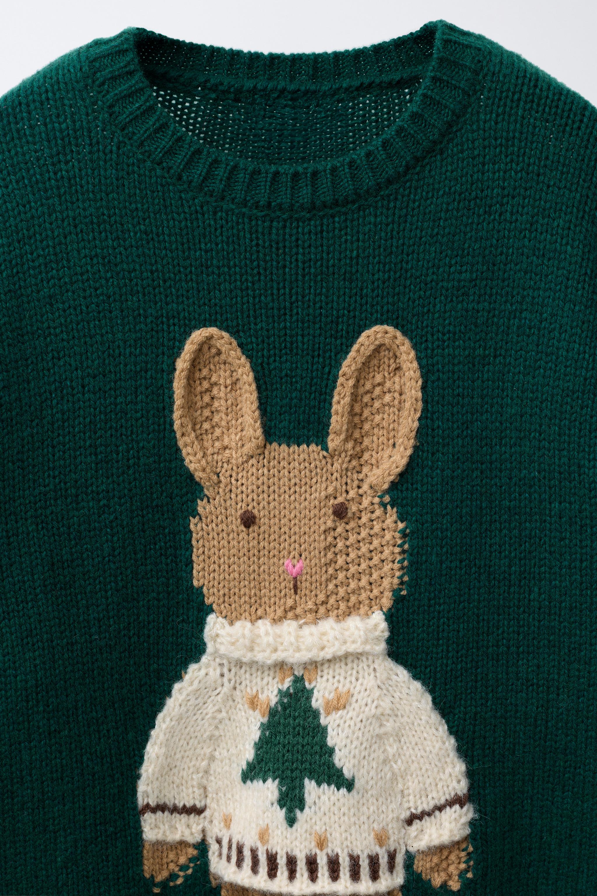 AGES 7-12/ WOOL KNIT JUMPER WITH EMBROIDERED BUNNY